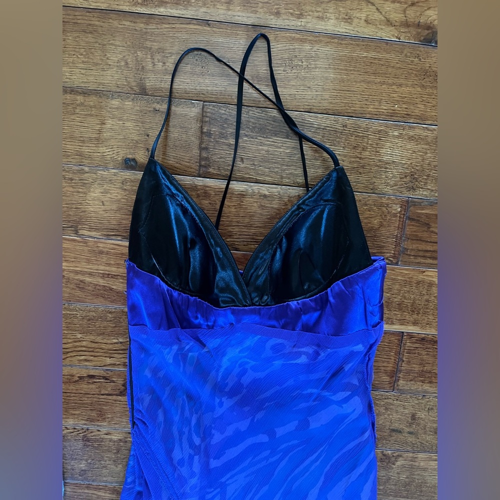 Cache Dress Maxi Satin Teal Abstract Print Purple Size 8 - Picture 10 of 16